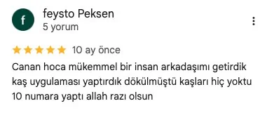 Memnun müşteri Google değerlendirmesi – Canan Genç
