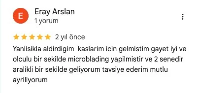 Google yorumu – 4D Erkek Kaş Tasarımı sonuç memnuniyeti