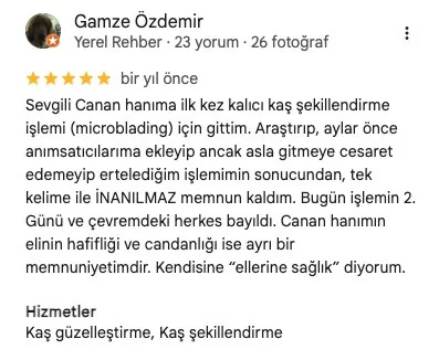 4D Erkek Kaş Tasarımı müşteri yorumu Google