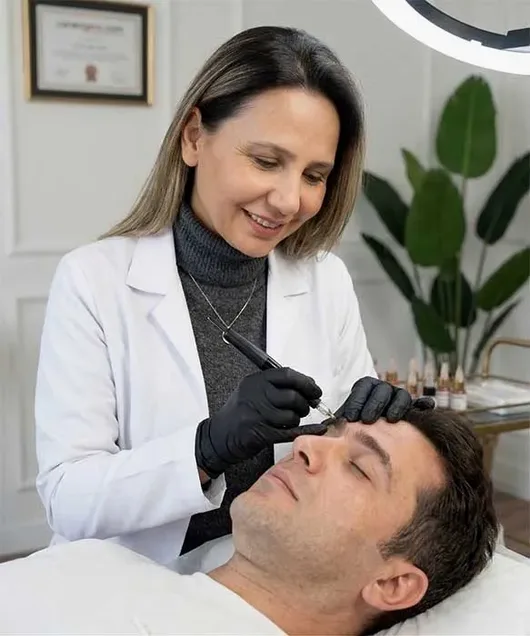 Erkek kaş tasarımı microblading uygulama aşaması